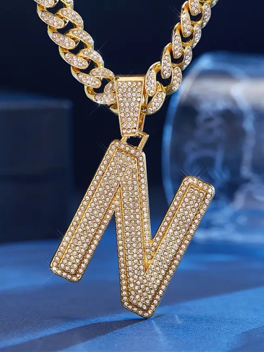 Gold Plated iced-out letter "N" Letter Pendant Necklace Women's Unisex Jewelry